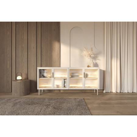 Komoda 180 cm kaszmir + LED 4-drzwiowa przeszklona LIMA